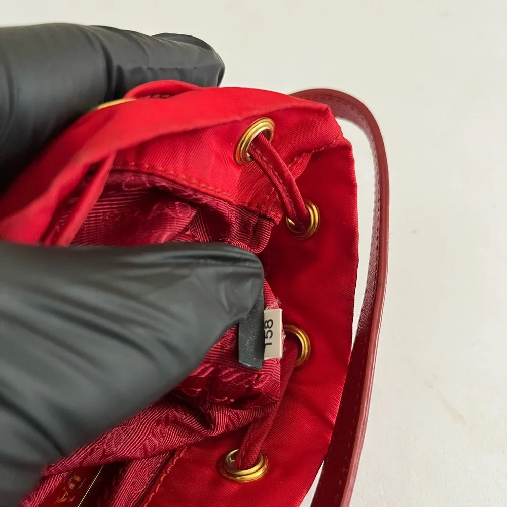 Prada Red Nylon Drawstring Crossbody Bucket Bag with Gold Hardware - Picture 6 of 16
